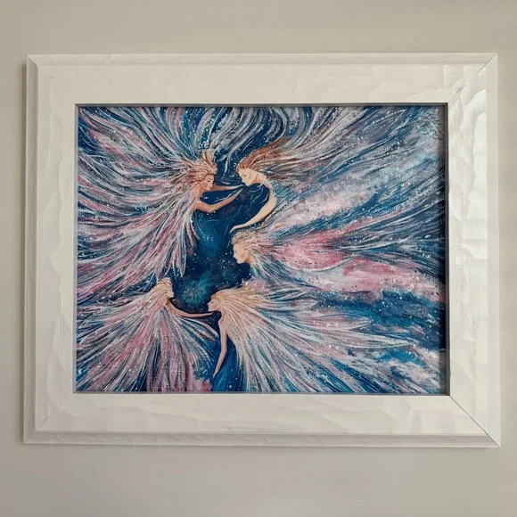 Vintage Hand-painted Wall Art - Angels 11” x 14” - Picture 1 of 5